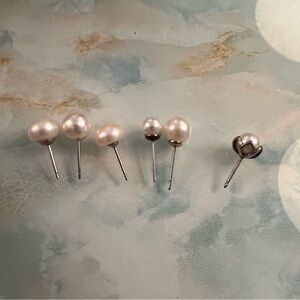 Lot of 6 Single Pearl Stud Earrings